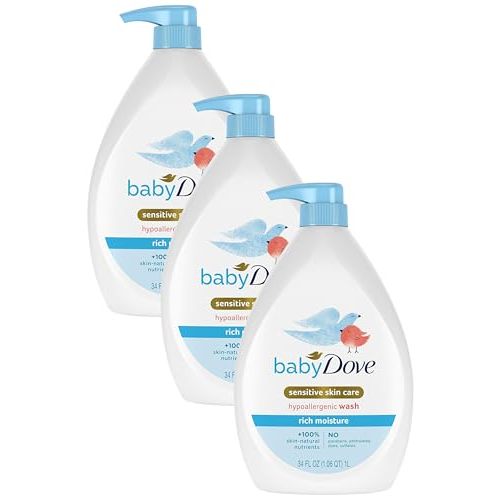 Baby Dove Sensitive Skin Hydrating Body Wash | Tear-Free & Hypoallergenic | Pediatrician Tested | 34oz (Pack of 3)