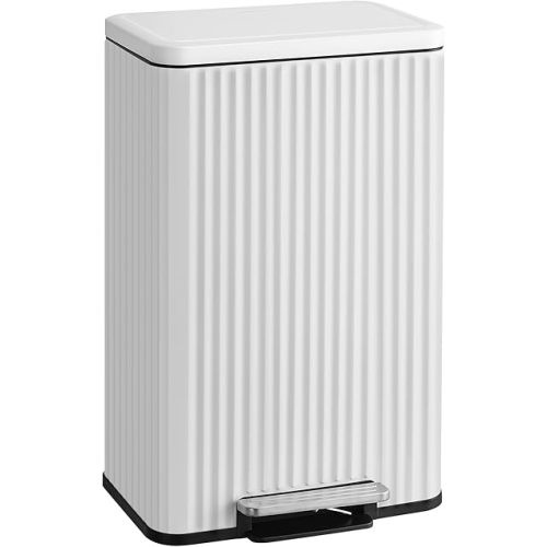SONGMICS Trash Can, 13 Gallon (50 L) Garbage Can for Kitchen, with Lid, Pedal, and Removable Inner Bucket, Soft Close, Stainless Steel, 15 Trash Bags (Code K) Included, Cloud White ULTB586WZ01