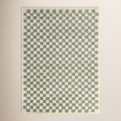 AllModern Walker Checkered Sage/Cream Shag Area Rug & Reviews | Wayfair