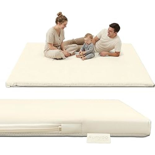 Vegan Leather Baby Play Mat, 79x71 Thicken Foam Play Mat for Infants and Toddlers, Padded & Cushioned Playpen Mat for 79x71 Playpens, 1.3" Thick, Cream