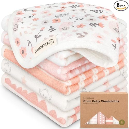 6-Pack Cotton Baby Washcloths for Newborn - Organic Cotton Muslin Soft Wash Cloths for Babies, Infant, Kids,Toddler Towels for Boy,Girl,Super Absorbent Face Cloths,Scratch-free Baby Rags (Sweet Charm)