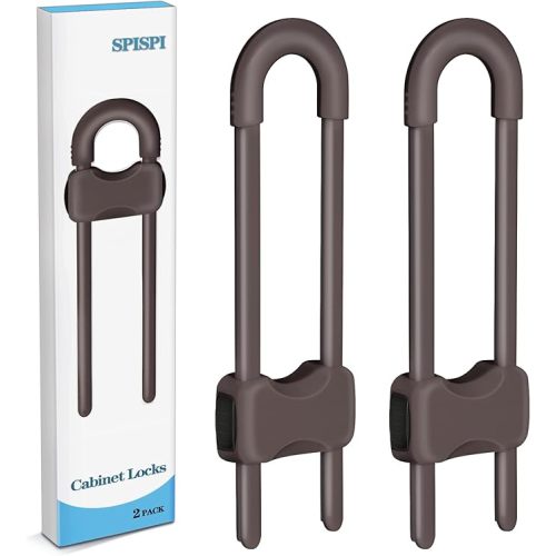 Baby Proofing Cabinets,Cabinet Locks for Babies,2 Pack U-Shaped Child Locks for Cabinets, Child Proof Cabinet Latches,Child Safety Cabinet Locks with Adjustable by SPISPI (Brown)