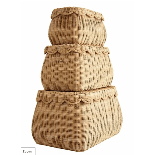 Juniper Oval Scallop Rattan Basket with Lid, Extra Large