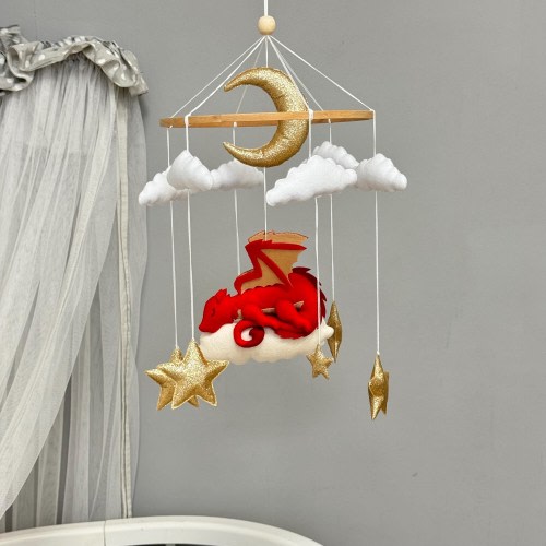 Red dragon baby mobile, Fantasy nursery decor, Boy Mobile baby, Baby shower gift, New baby gift, Girl baby mobile, Moon and stars mobile