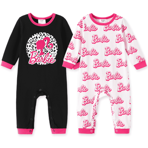 Barbie Baby Girls Clothes 2-Pack Rompers Long Sleeve Cotton Graphic Bodysuit One-Piece Outfits 9-12 Months