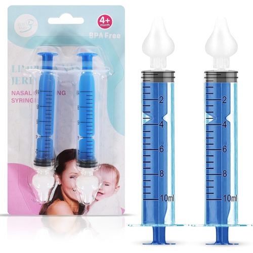 Bluet B - Baby Nasal Syringe (2-Pack) - Safe Silicone Nasal Aspirator for Newborn - Infant Mucus Removal - 10ml Nose Cleaner Syringe for Baby - Toddler Congestion Relief - Reusable Tips - Blue