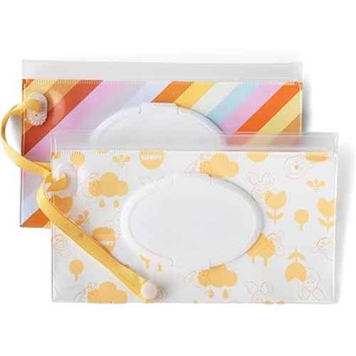 Disney Baby by J.L. Childress Reusable Wet Wipes Case Pouch - Refillable Baby Wipes Dispenser, Travel Essential for On the Go, Portable Holder with Wrist Strap - Winnie the Pooh, 2 Pack