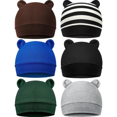 Geyoga 6 Pieces Newborn Baby Hat Bear Ears Infant Caps Baby Boy Girl Toddler Hats Infant Beanie Caps for 0-3 Months