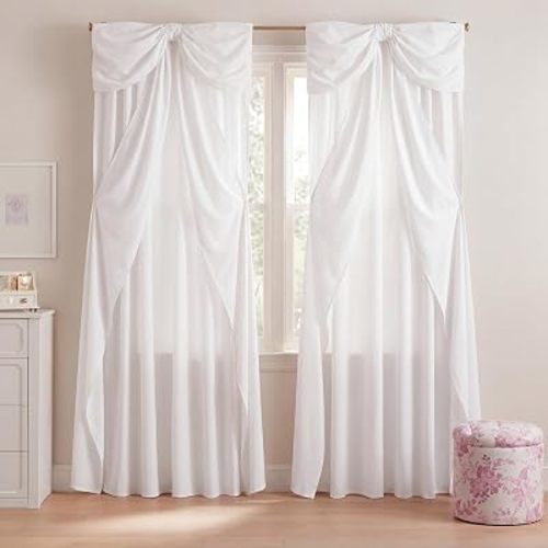 HunnmingRe Ivory Oversized Bow Top Sheer Curtains 52w x 96l 2 Panels
