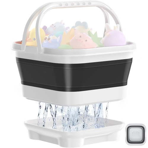 LC-dolida Bath Toy Storage Organizer, Foldable Bathtub Toy Holder Storage with Removable Base for Draining Drying, Bathroom Shower Toy Holder Baby Bath Toy Basket for Easy Storage (Black)