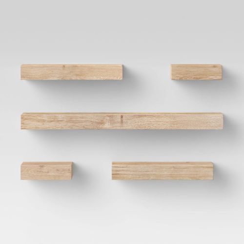 Set of 5 Wall Shelf Natural - Threshold™: Modern MDF Floating Shelving