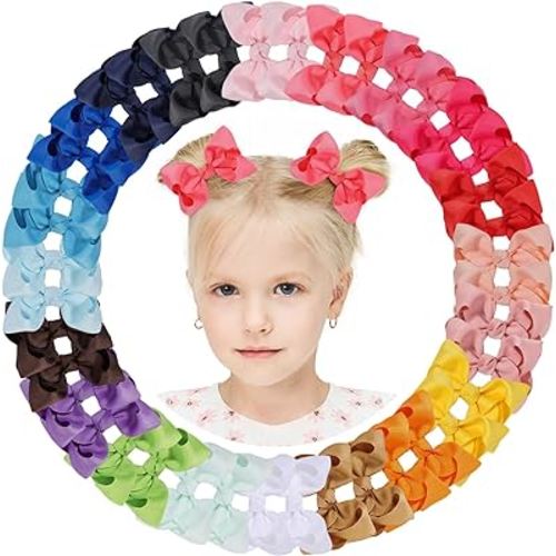 Choicbaby 40 Pieces Hair Bows for Girls 4 Inch Grosgrain Ribbon Toddler Hair Accessories with Fully Lined Clips for Toddlers Baby Girls Kids Teens