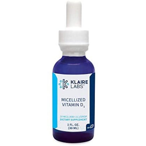 Klaire Labs Micellized Vitamin D3 Liquid for Children, Infants & Adults - 400 IU Vitamin D per Drop - Suitable for Kids - Immune Support - Natural Mango Orange Flavor Drops (600 Servings / 1 fl oz)