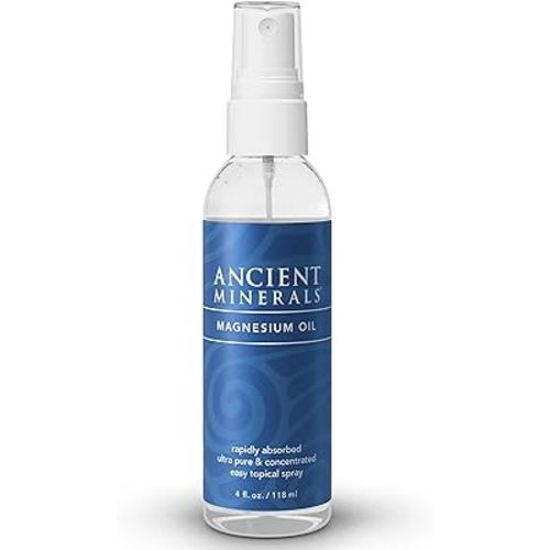Ancient Minerals Magnesium Oil Spray Bottle, high Concentration Topical Genuine Zechstein Magnesium Chloride Topical Magnesium (4fl oz)