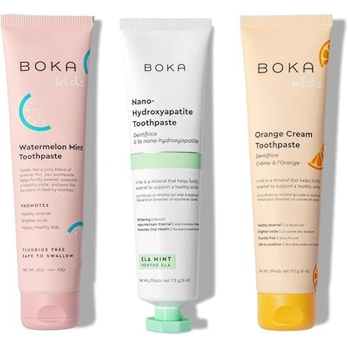Boka Fluoride Free Toothpaste Nano Hydroxyapatite Toothpaste - Ela Mint, Orange Cream, Watermelon Mint Flavor, 4 oz 3Pk US Manufactured
