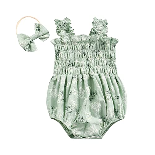 Newborn Baby Girl Bodysuit Sleeveless Halter Frill Romper One-piece Jumpsuit with Headband Summer Clothes Set