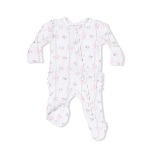 2-Way Zip Ruffle Footie, Dainty Buds and Bows