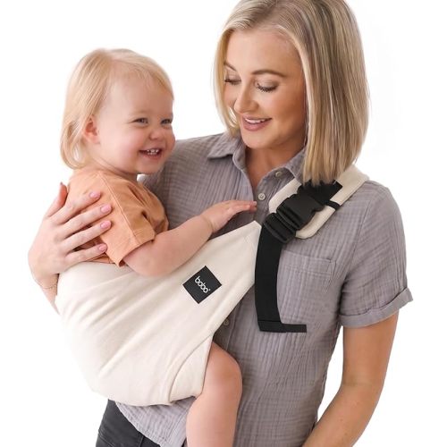 Boba Buddy Toddler Carrier Sling - 100% Cotton Baby Sling Carrier Toddler, Ergonomic with Adjustable Straps, Safety Buckle and Roomy Seat, Includes Matching Carry Bag (9–48 Months/18-44 lbs) - Oat