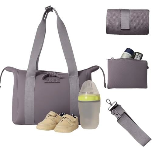 BUNSO Baby Small Diaper Bag Tote - Lightweight 12x7x8 in Neoprene Diaper Bag with Changing Pad and Pouch, Water-Resistant