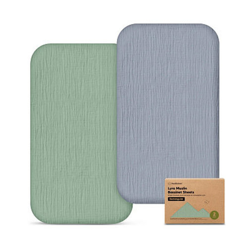 Baby Bassinet Sheets Girls, Boys, 2-Pack Lyra Muslin Bassinet Fitted Sheet for Baby Delight Dreamer Bedside Sleeper, 32x21 Rectangle