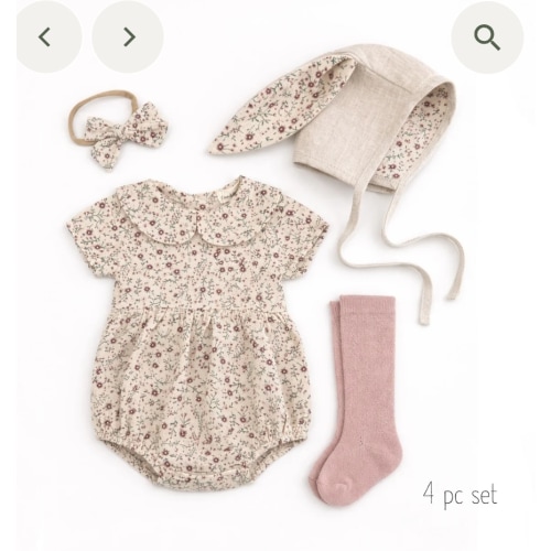 Floral Oat Linen Bunny Bonnet Romper | EASTER Floral set options – Olive and Cradle