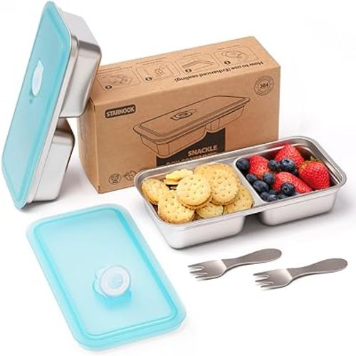 Stainless Steel Snack Containers,Food Storage,2 Compartment,Condiment Containers with Lids,Snack Containers