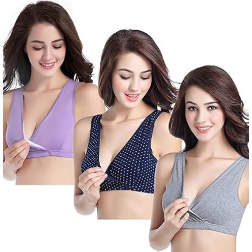 CAKYE 3 Pack Maternity Nursing Sleep Bra Breastfeeding Cotton Bralette