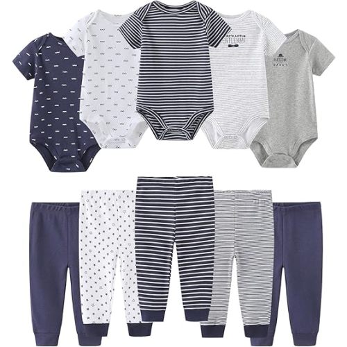 Baby Bodysuit and Pant Set 10-pcs Cotton Soft Newborn Boy Girl Clothes Outfits