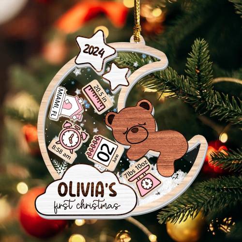 Personalized Baby's First Christmas Ornament 2024, Custom Baby New Born Moon Ornament, New Baby Keepsake Gift, Baby Shower Christmas Gifts