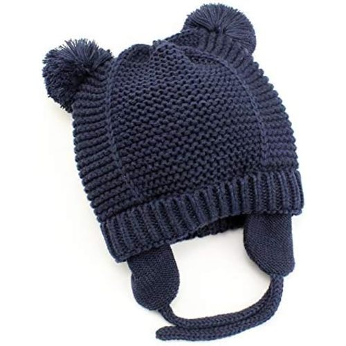 Baby Beanie Earflaps Hat - Infant Toddler Girls Boys Soft Warm Knit Hat Kids Winter Hat with Fleece Lining