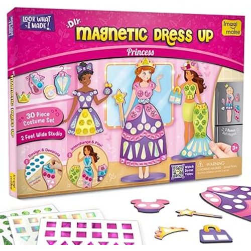 Imagimake DIY Magnetic Dress-Up Princess |Pretend Play Magnetic Toys for Kids | 30 Magnetic Dresses & Accessories | Interchange & Create Unlimited Outfits | Birthday Gift for 3,4,5,6,7,8 Year Old Girl