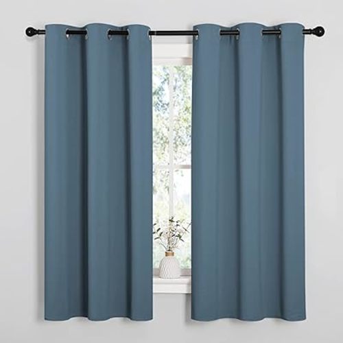 NICETOWN Room Darkening Curtains for Kitchen, Smoky Blue, Set of 2, 42 inches Wide by 50 inches Long, Window Treatment Thermal Insulated Solid Grommet Room Darkening Curtains/Drapes for Bedroom