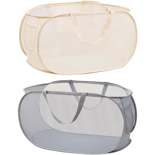 2 Pcs Mesh Popup Laundry Hamper, Opening Laundry Basket,Popup Laundry Basket with Durable Handles,Foldable Pop-up Mesh Hamper Dirty Clothes Basket for Clothes & Laundry-Home Organization