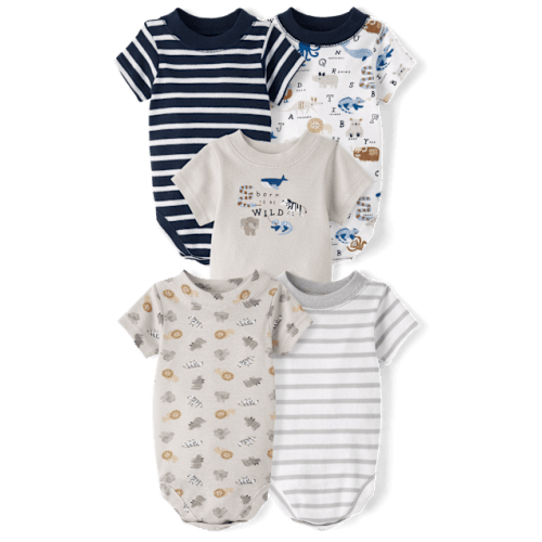 Baby Boys Animal Bodysuit 5-Pack - Blue