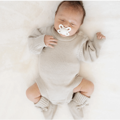 HEIRLOOM COTTON KNIT ROMPER
Color: Almond
Size: newborn