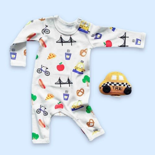 NYC Print Romper & Rattle Set