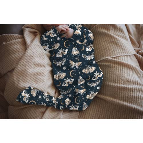 Celestial Butterflies Newborn Nightgown, Baby Girl Moon Pajama & Hat Set, Cosmic Bodysuit, Stars Knotted Sleeper, Navy Sleepsack Outfit Gift