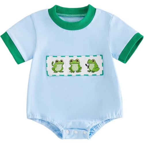 Lucikamy Newborn Baby Boy Girl Summer Clothes Funny Print Sweatshirt Romper Oversized Infant Short Sleeve Bodysuit (Apricot green duck, 6-12 Months)