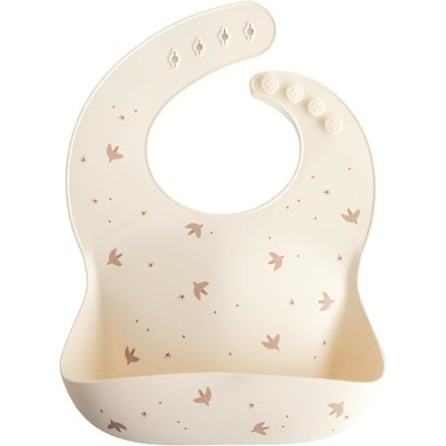 mushie Silicone Baby Bib | Adjustable Fit Waterproof Bibs (Sparrow)