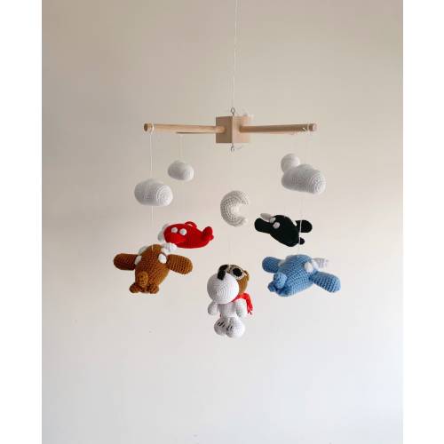 Crochet pilot dog Planes Baby Mobile, Pilot baby nursery, Airplane babyboy mobile, baby Shower gift for baby boy