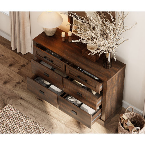 Gracie Oaks Laziza 47.2"W Modern Farmhouse Wooden 6-Drawer Dresser For Kids | Wayfair