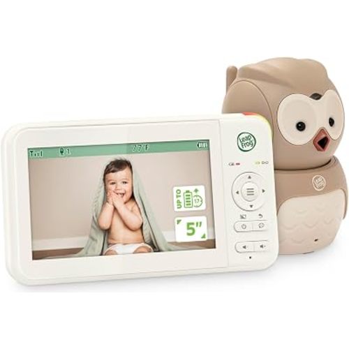 LeapFrog Baby Monitor with Camera and Audio, No WiFi, 5" Color LCD Screen, Owl Design, Pan-Tilt-Zoom Camera, 31-Hour Battery, 1,000ft Range, Two-Way Talk, Temperature Sensor | LeapView Twoo (Tan)