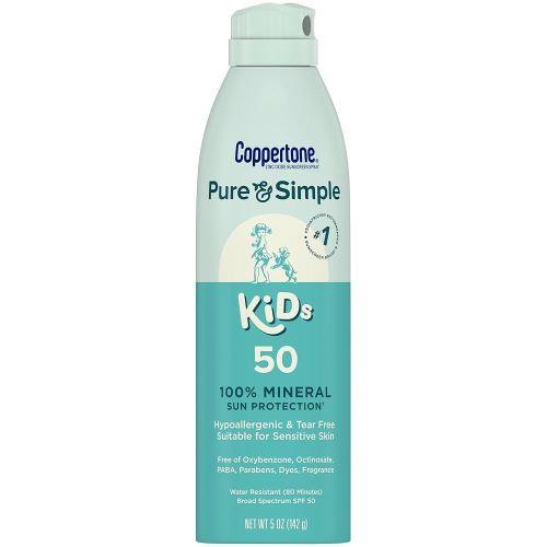 Coppertone Pure and Simple Kids Spray Sunscreen, SPF 50 Broad Spectrum Sunscreen for Kids, 5 Oz