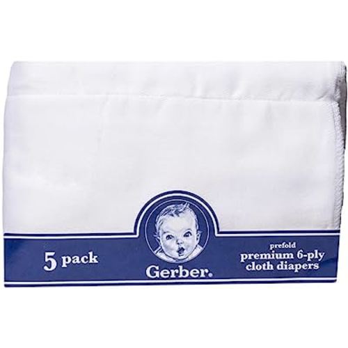 Gerber Prefold Premium 6-Ply Cloth Diapers, 5-Pack
