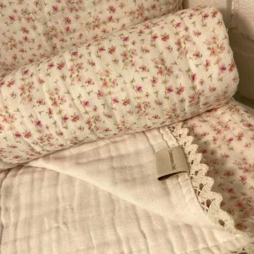 Organic Baby Bedding Pink Floral Pattern Design Cottage Style Nursery Decor Shabby Chic Crib Blanket Soft Cotton Toddler Gift Girl Room