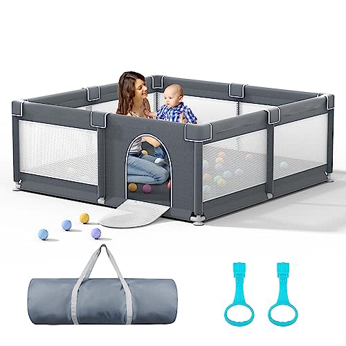 51" x 51" Baby Playpen with Gate, Sturdy Baby Fence Area for Safety, Toddler Play Pen, Baby Play Yard with Anti-Slip Suckers, Secure Play Area for Babies and Toddlers