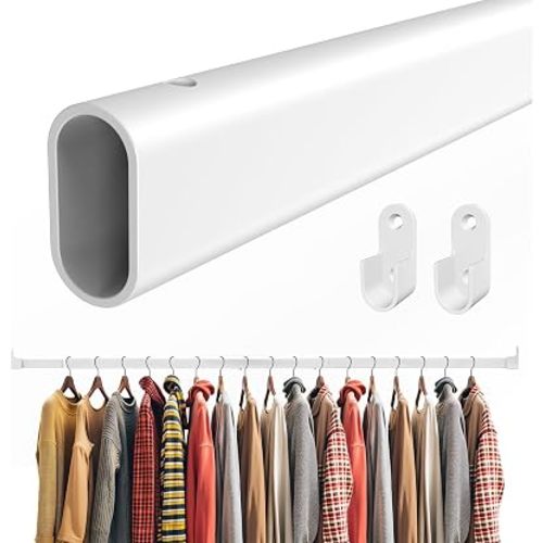 Oval Closet Rod for Hanging Clothes Adjustable Metal 18-87 in