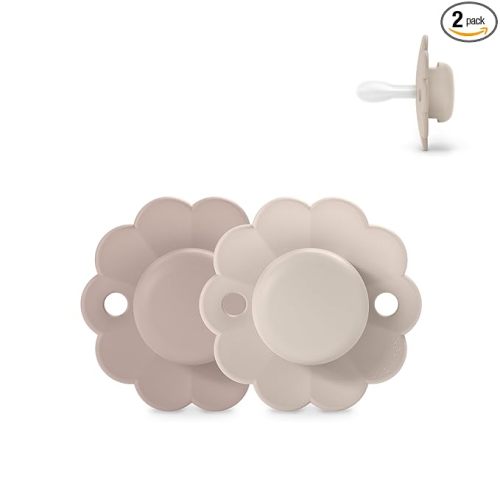 Suavinex Wonder Baby Pacifier, SX Pro Silicone Nipple, Reversible, Non Irritating Shield Design, 2 Pk Pacifiers 0-6 Months, Made in Europe, Mauve/Chalk