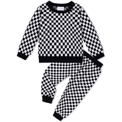 Toddler Boy Clothes Checkered Long Sleeve Sweatshirt + Pants 2Pcs Fall Winter Sweatsuit Set 1-6T
