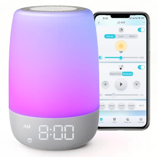 Glocusent White Noise Sound Machine for Sleep, 45 Sleep Sounds | 12 Color Night Light, Dual Alarm, Dual Audio, Bluetooth, APP Control, 2200mAh Battery for Adult, Baby, Kids